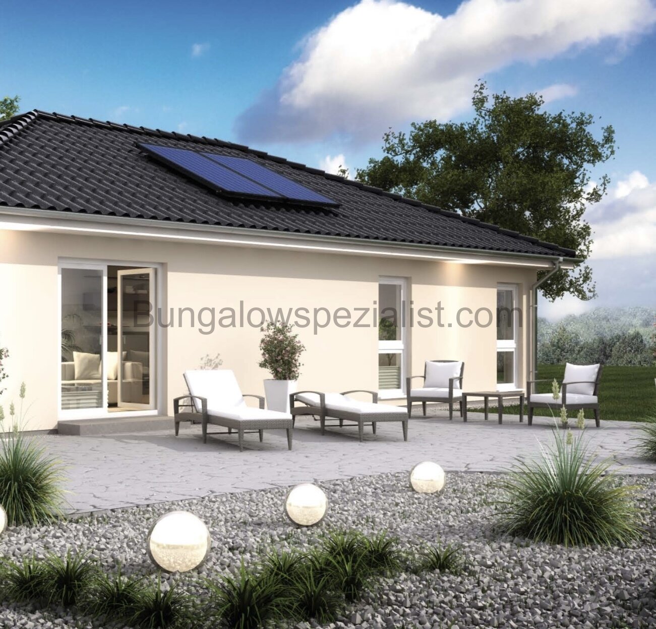 Bungalow (95 Qm) / 3 Zi./ monatliche Finanzierungsrate 899,--/ Seniorengerecht / PV / FB / WP / Schlüsselfertig Bungalow (95 Qm) / 3 Zi./ monatliche Finanzierungsrate 899,--/ Seniorengerecht / PV / FB / WP / Schlüsselfertig